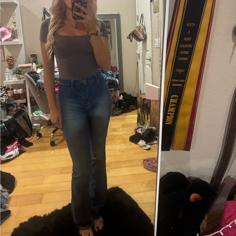 SHEIN Blue Flare Wide Leg Jeans
